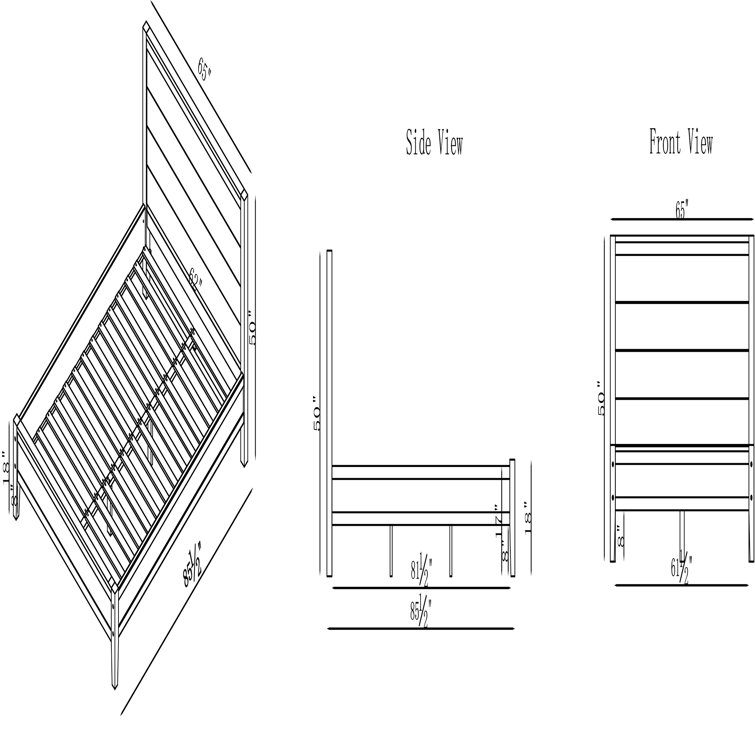 King White Pine Wood Bed with Headboard and Slats