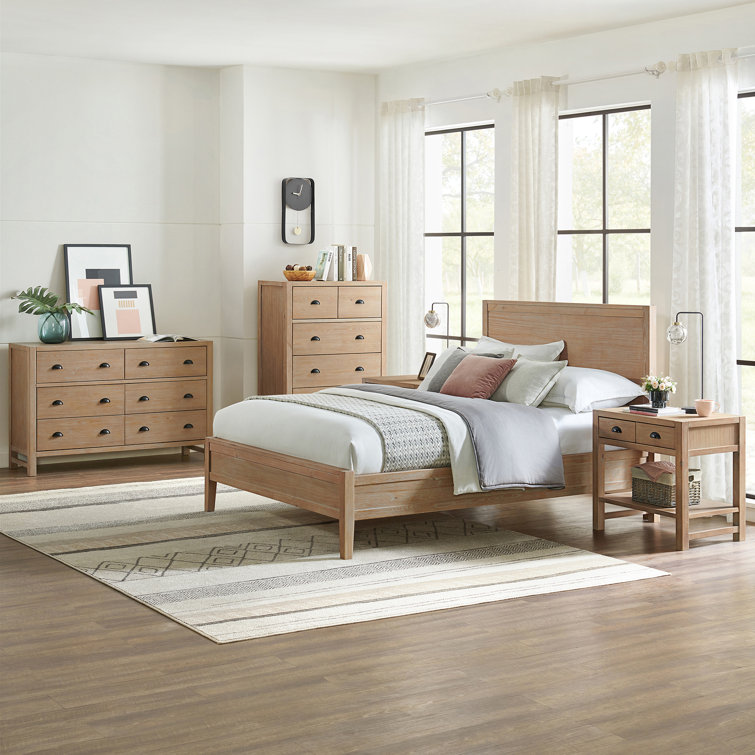 Arden Light Driftwood Pine Wood 5-Piece Bedroom Set