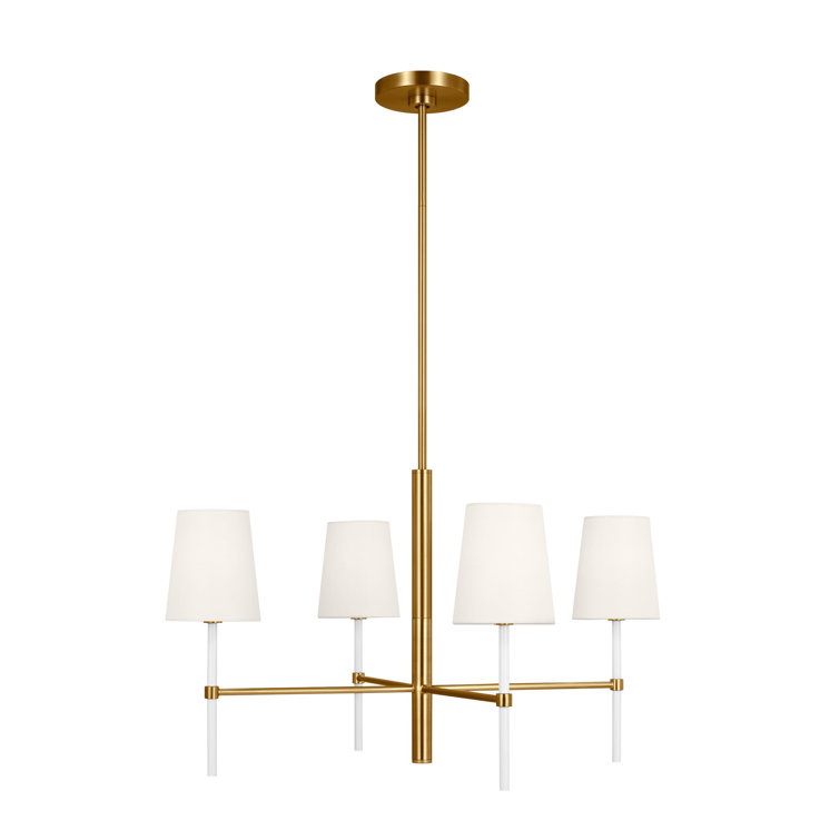 Monroe Burnished Brass 4-Light Chandelier with White Shades