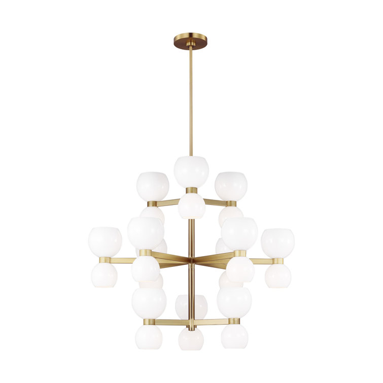 Londyn 24-Light Burnished Brass Chandelier with Milk White Glass Shades