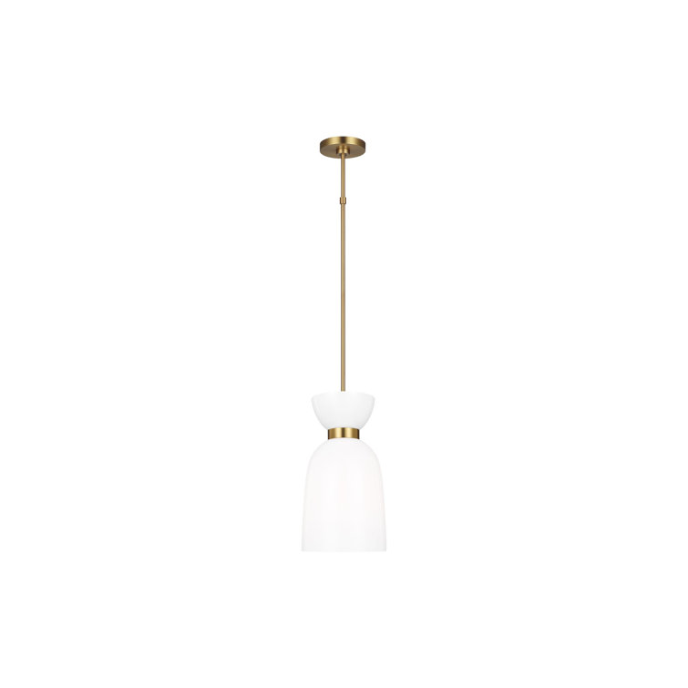 Burnished Brass and Milk White Glass Tall Pendant Light