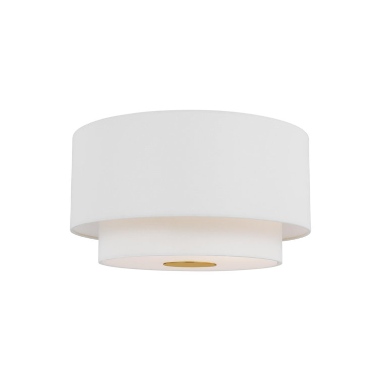 Burnished Brass and White Drum 3-Light Flush Mount