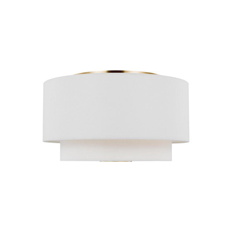 Burnished Brass and White Drum 3-Light Flush Mount