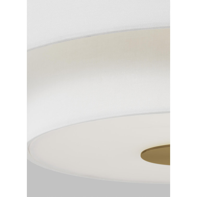 Burnished Brass and White Drum 3-Light Flush Mount