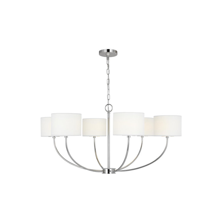 Polished Nickel 36" Drum Chandelier with White Shade