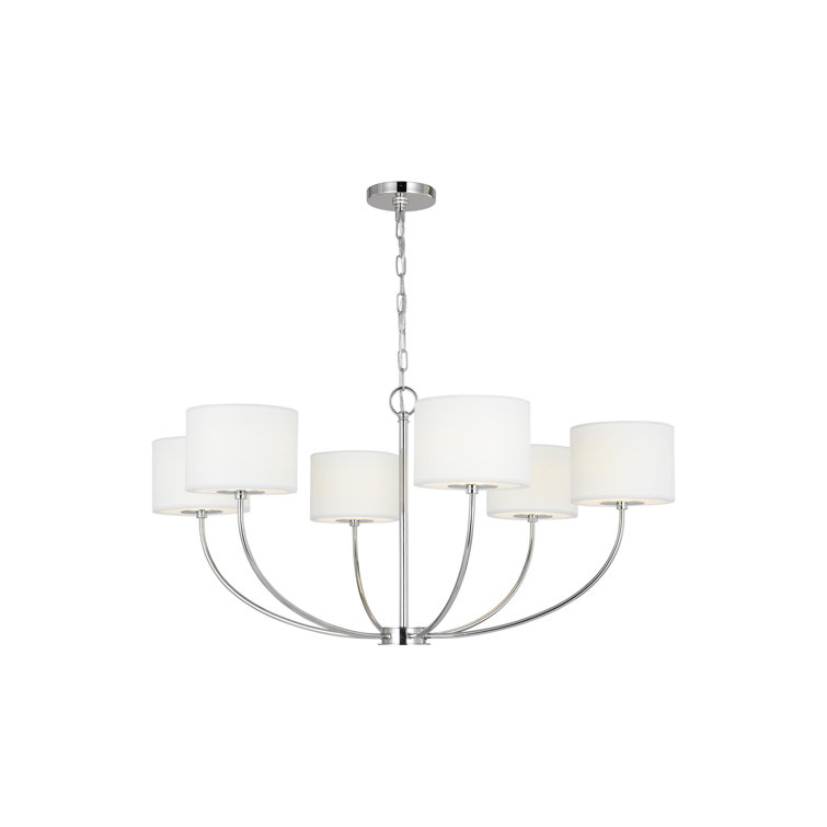 Polished Nickel 36" Drum Chandelier with White Shade