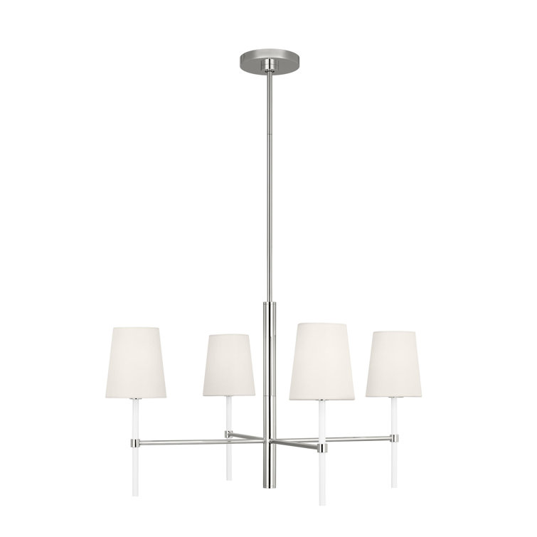 Monroe Polished Nickel 4-Light Chandelier with White Linen Shades