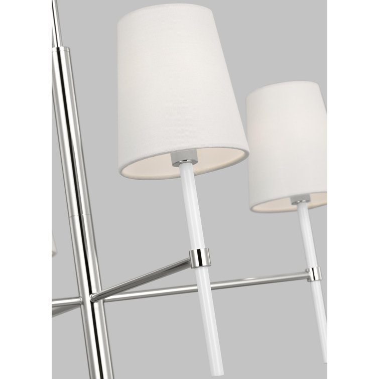 Monroe Polished Nickel 4-Light Chandelier with White Linen Shades