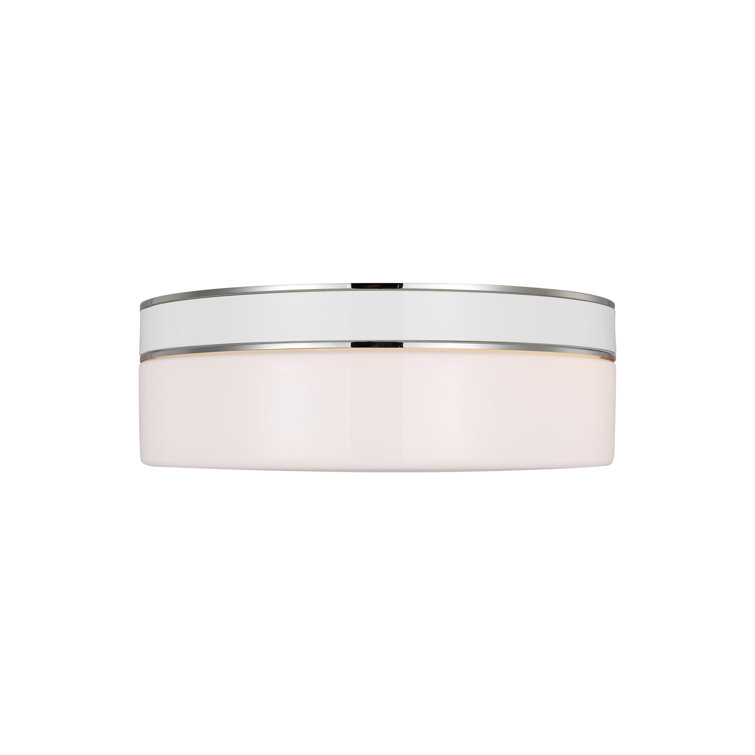 Polished Nickel Round Flush Mount with White Glass Shade