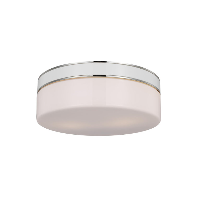 Polished Nickel Round Flush Mount with White Glass Shade