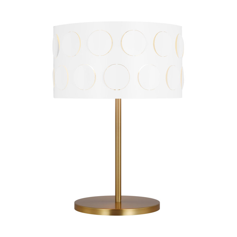Dottie 22'' White Linen Perforated Table Lamp in Burnished Brass