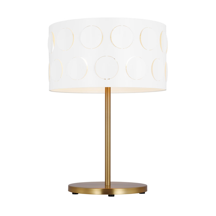Dottie 22'' White Linen Perforated Table Lamp in Burnished Brass