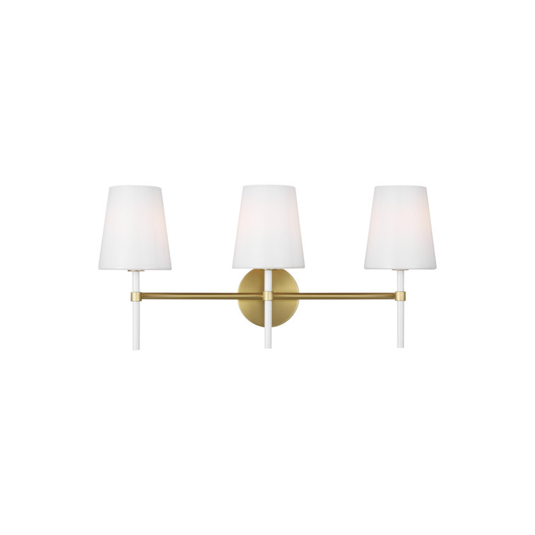 Burnished Brass 3-Light Dimmable Vanity Light with White Shades