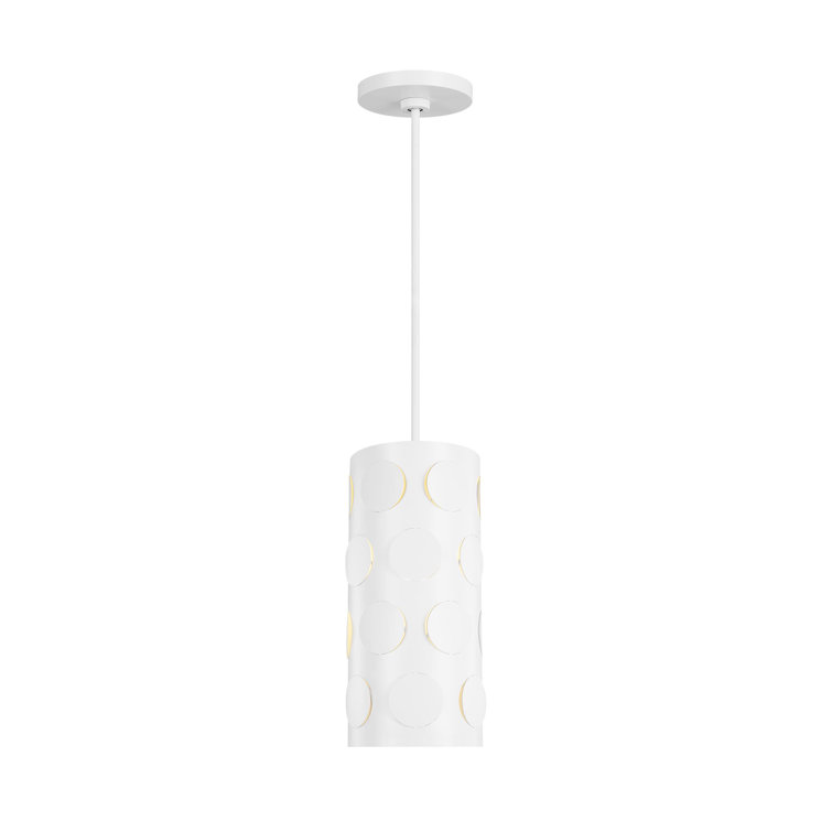 Dottie Playful Perforated Drum Pendant in Matte White and Polished Nickel