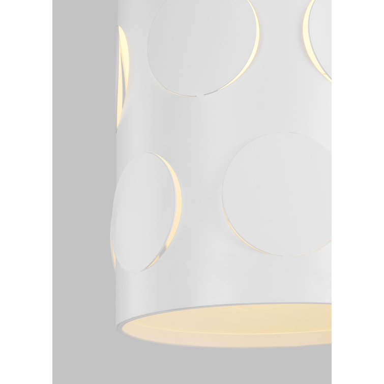 Dottie Playful Perforated Drum Pendant in Matte White and Polished Nickel
