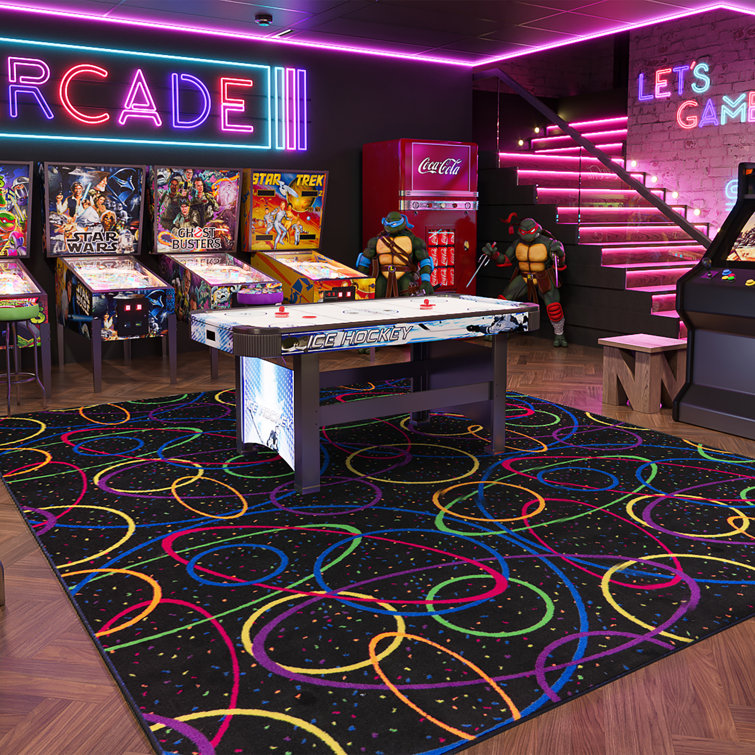 Neon Glow Black Synthetic 4' x 6' Tufted Gaming Area Rug