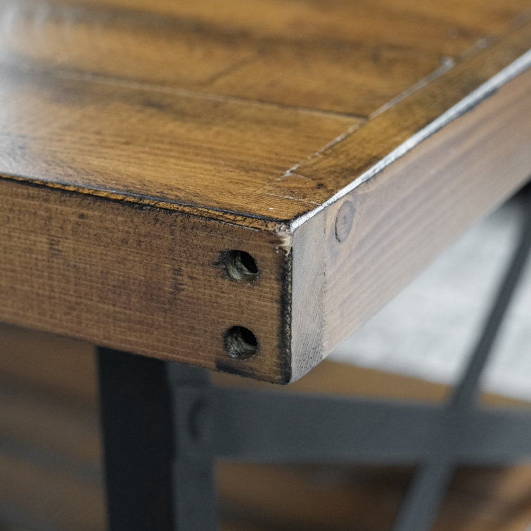 Chandler Pine Brown Solid Wood & Steel Coffee Table with Shelf
