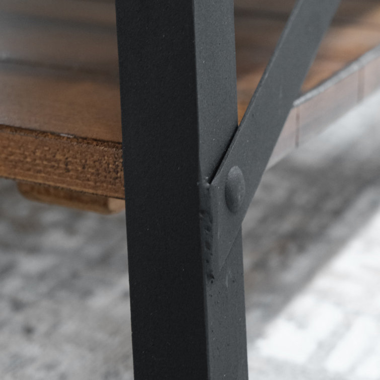 Chandler Pine Brown Solid Wood & Steel Coffee Table with Shelf