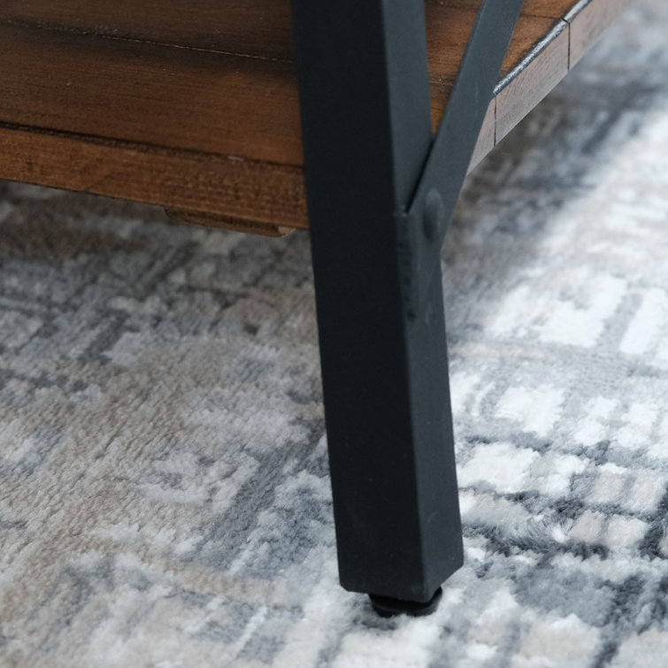 Chandler Pine Brown Solid Wood & Steel Coffee Table with Shelf