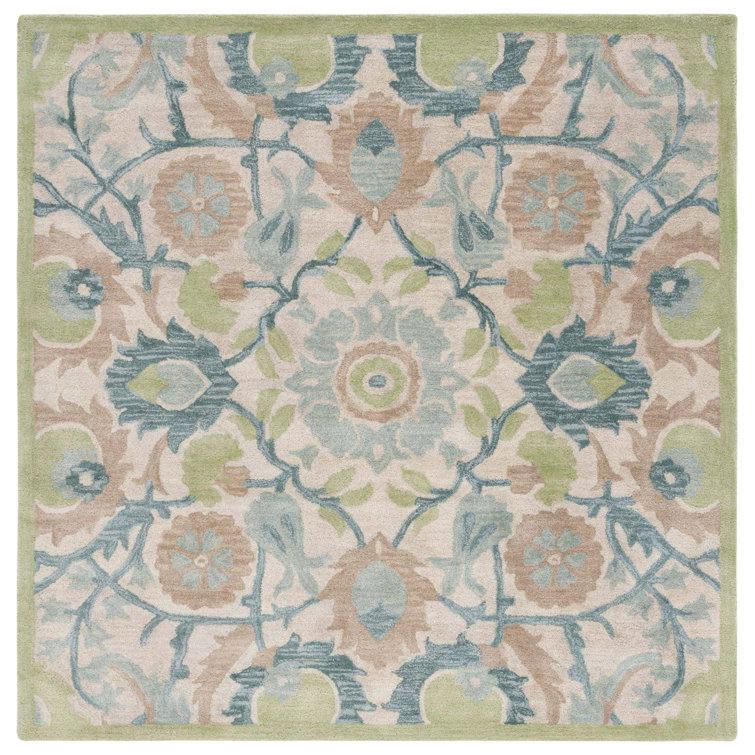 Elegant Ivory Square Wool Tufted Rug with Non-Slip Feature