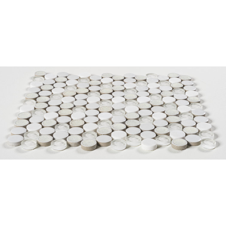 Polka Gray Penny Round Mosaic Ceramic Tile Sheet