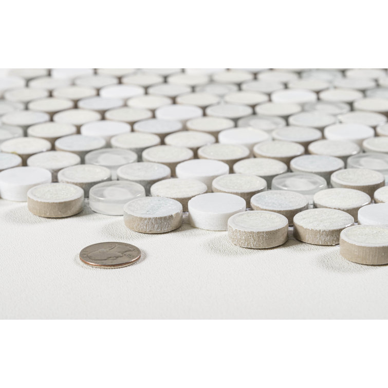 Polka Gray Penny Round Mosaic Ceramic Tile Sheet