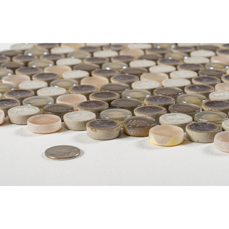 Polka Brown Penny Round Mosaic Ceramic Tile Sheet