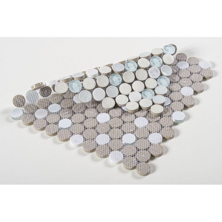 Polka Blue Penny Round Mosaic Ceramic Tile