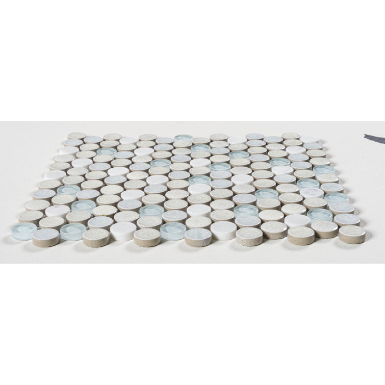 Polka Blue Penny Round Mosaic Ceramic Tile