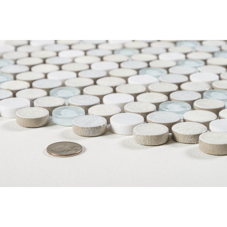 Polka Blue Penny Round Mosaic Ceramic Tile