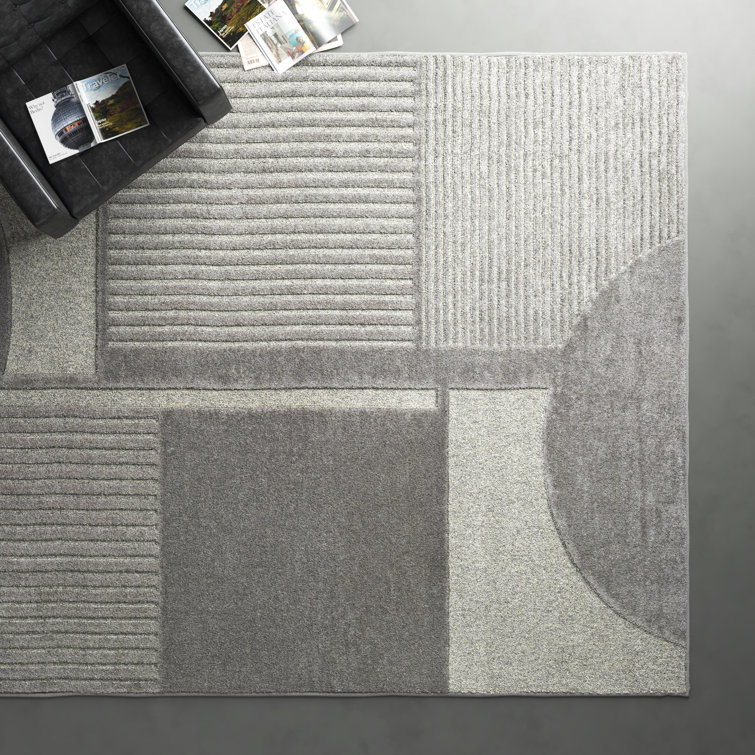 Gray Geometric Wool and Viscose Rectangular Area Rug