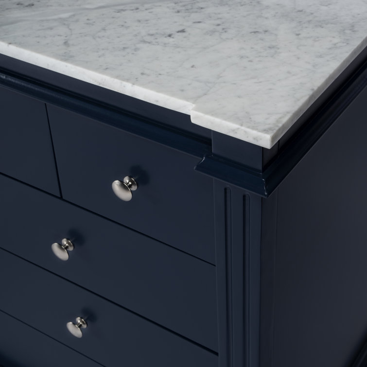 Garza 48" Navy Blue Acacia Wood Bathroom Vanity with Marble Top