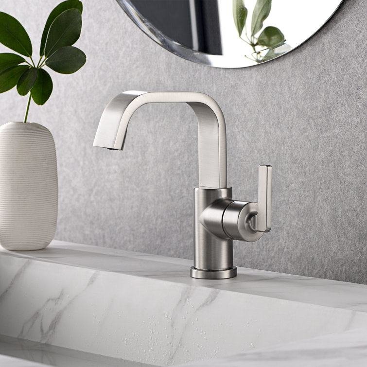 Brushed Nickel Single Hole Bathroom Faucet with Drain Assembly