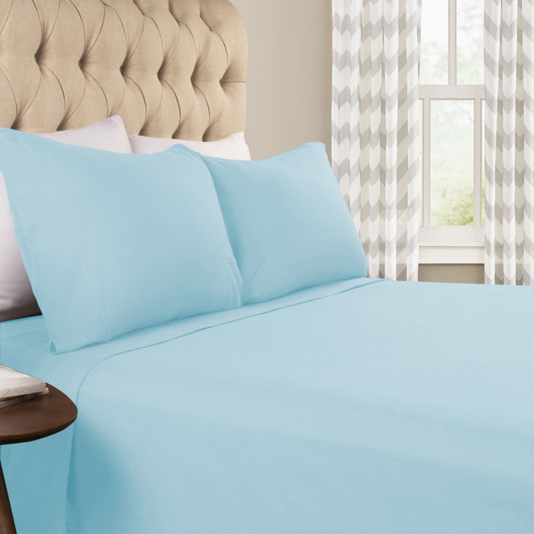 Twin Light Blue Cotton Flannel Sheet Set