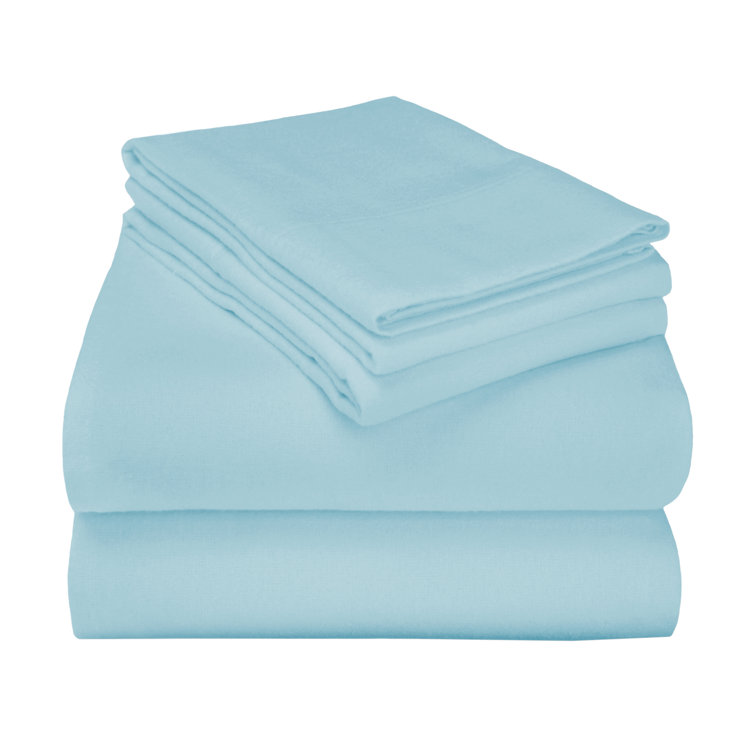 Twin Light Blue Cotton Flannel Sheet Set