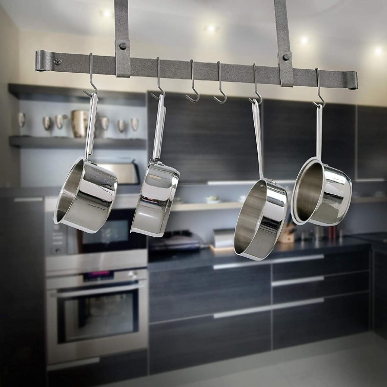 Handcrafted Hammered Steel Adjustable Ceiling Bar with Hooks