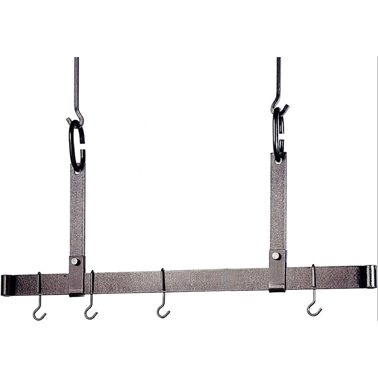 Handcrafted Hammered Steel Adjustable Ceiling Bar with Hooks