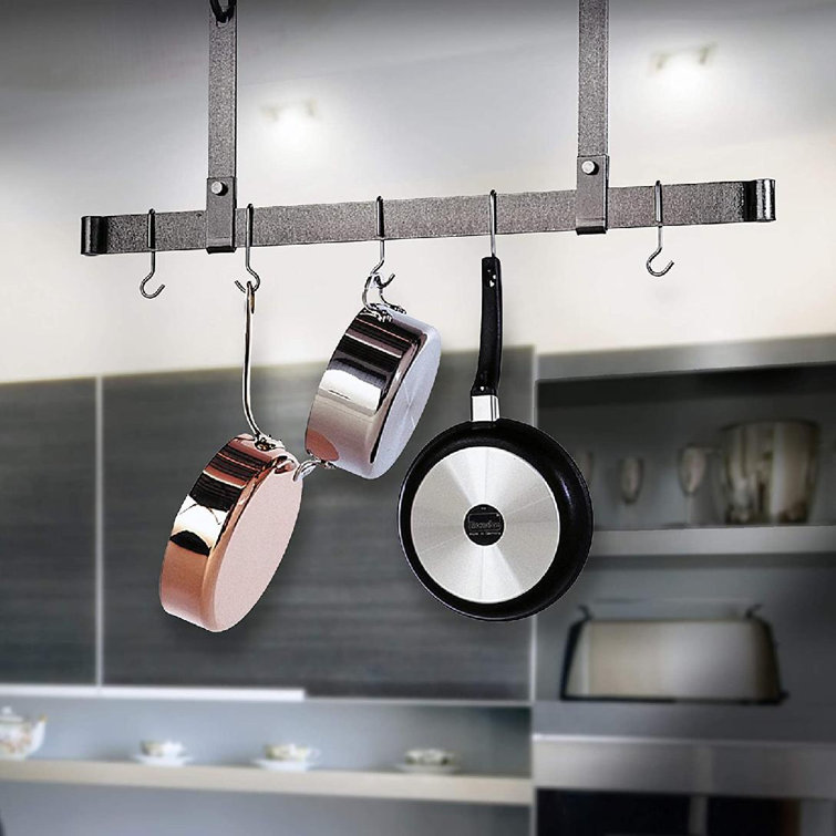 Handcrafted Hammered Steel Adjustable Ceiling Bar with Hooks