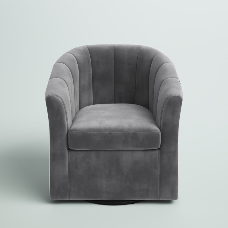 Luxurious Light Gray Velvet Swivel Barrel Accent Chair