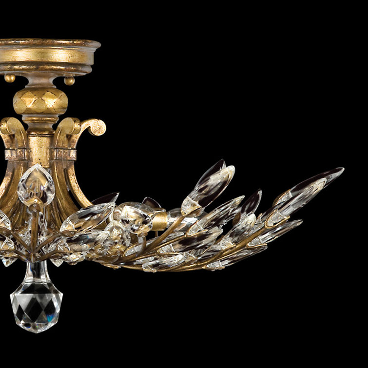 Crystal Laurel Gold Leaf 28" Round Semi Flush Mount with Faceted Leaves