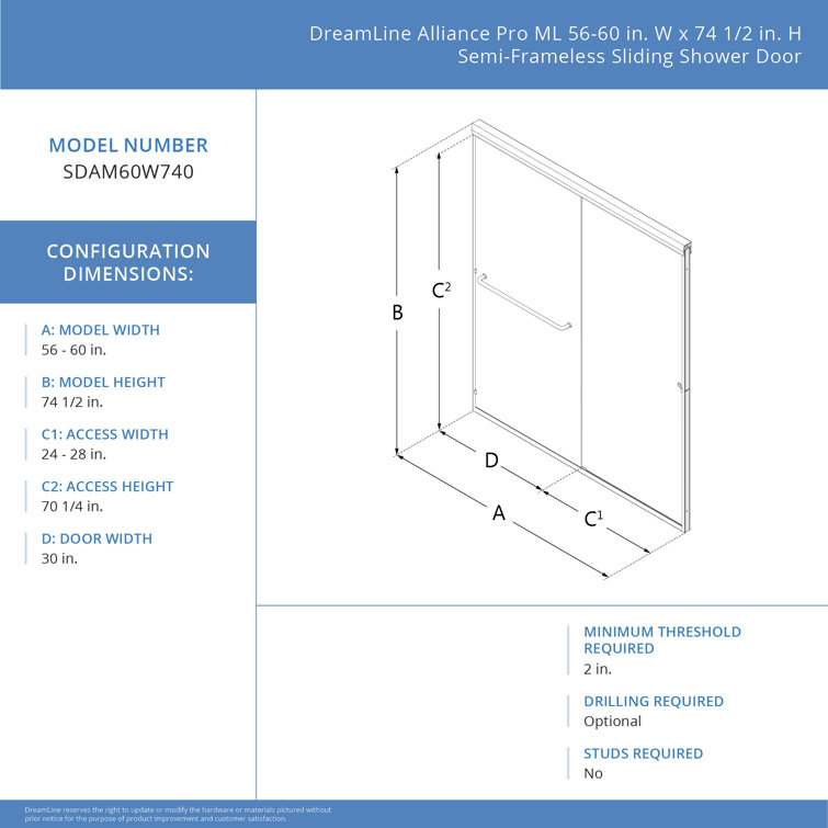 Alliance Pro Matte Black Semi-Frameless Sliding Shower Door