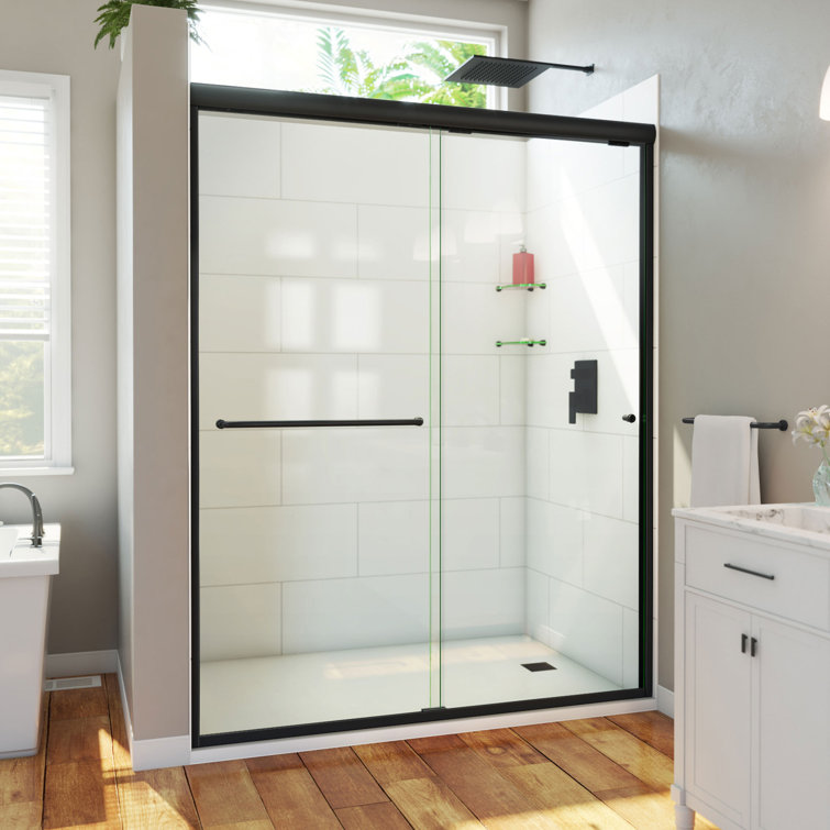 Matte Black Semi-Frameless Sliding Shower Door with Clear Glass