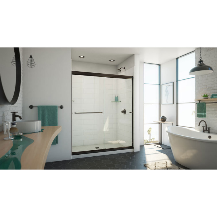 Oil Rubbed Bronze and Clear Glass Semi-Frameless Sliding Shower Door