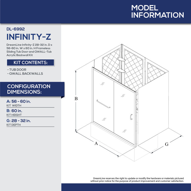 Infinity-Z 60" Clear Glass Sliding Tub Door with Dark Bronze Frame