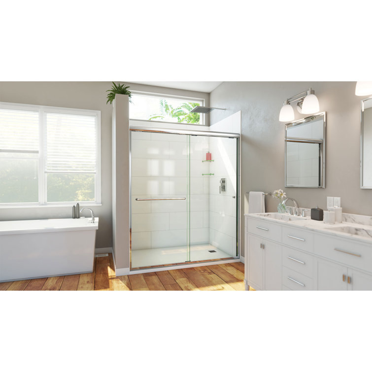 Chrome Semi-Frameless Sliding Shower Door with Clear Glass
