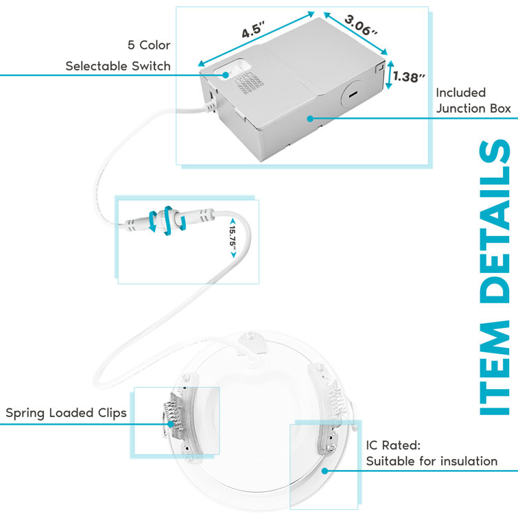 4 Inch Ultra Thin Dimmable LED Recessed Lighting Kit with Color Options