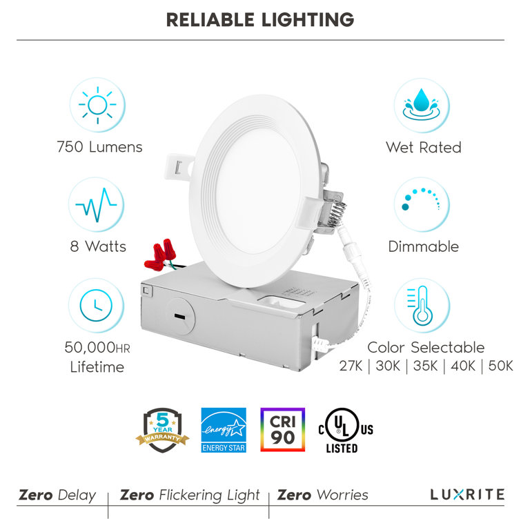 4 Inch Ultra Thin Dimmable LED Recessed Lighting Kit with Color Options