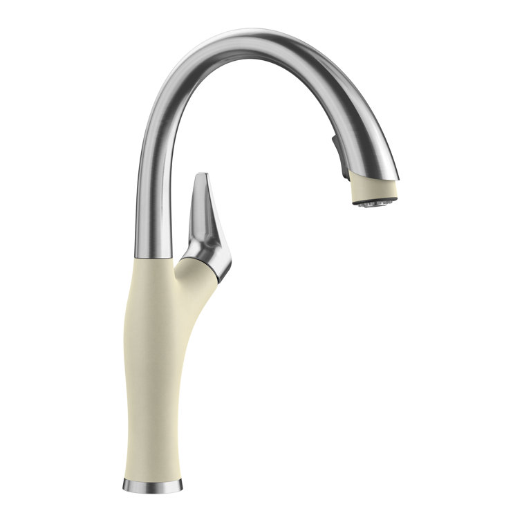 Stainless Steel and Gray Pull-Down Spray Kitchen Faucet
