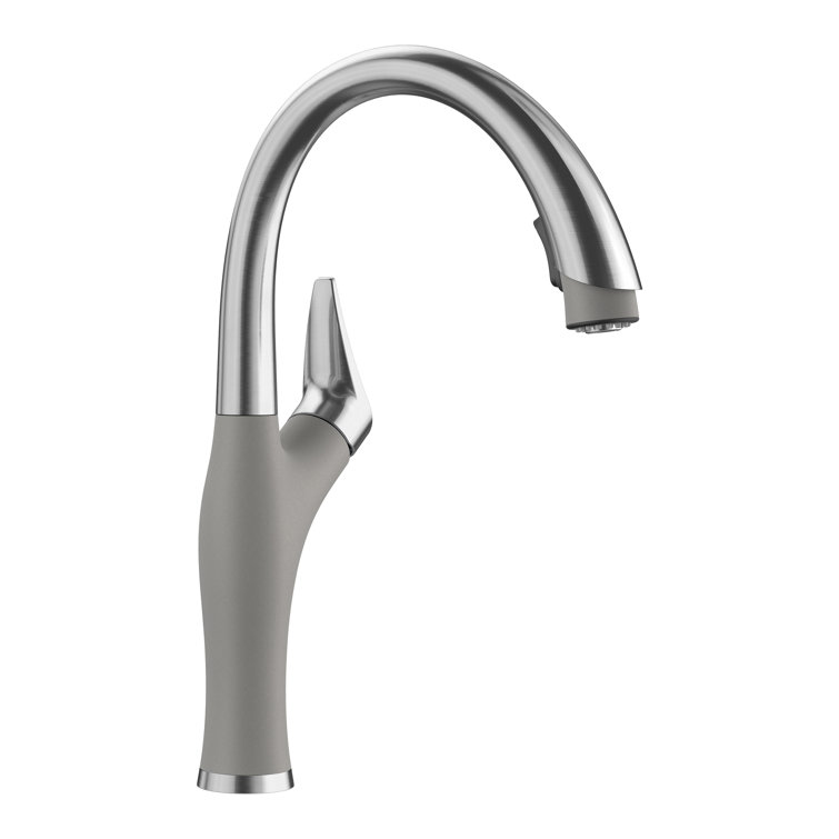 Metallic Gray Stainless Steel Pull-Down Kitchen Faucet