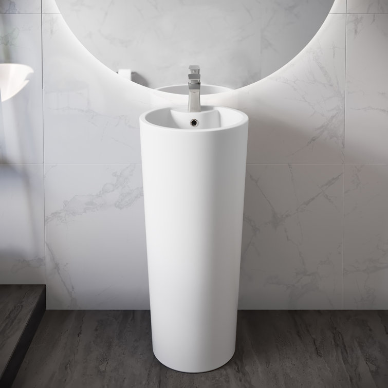 Monaco 33" Matte White Ceramic Pedestal Bathroom Sink